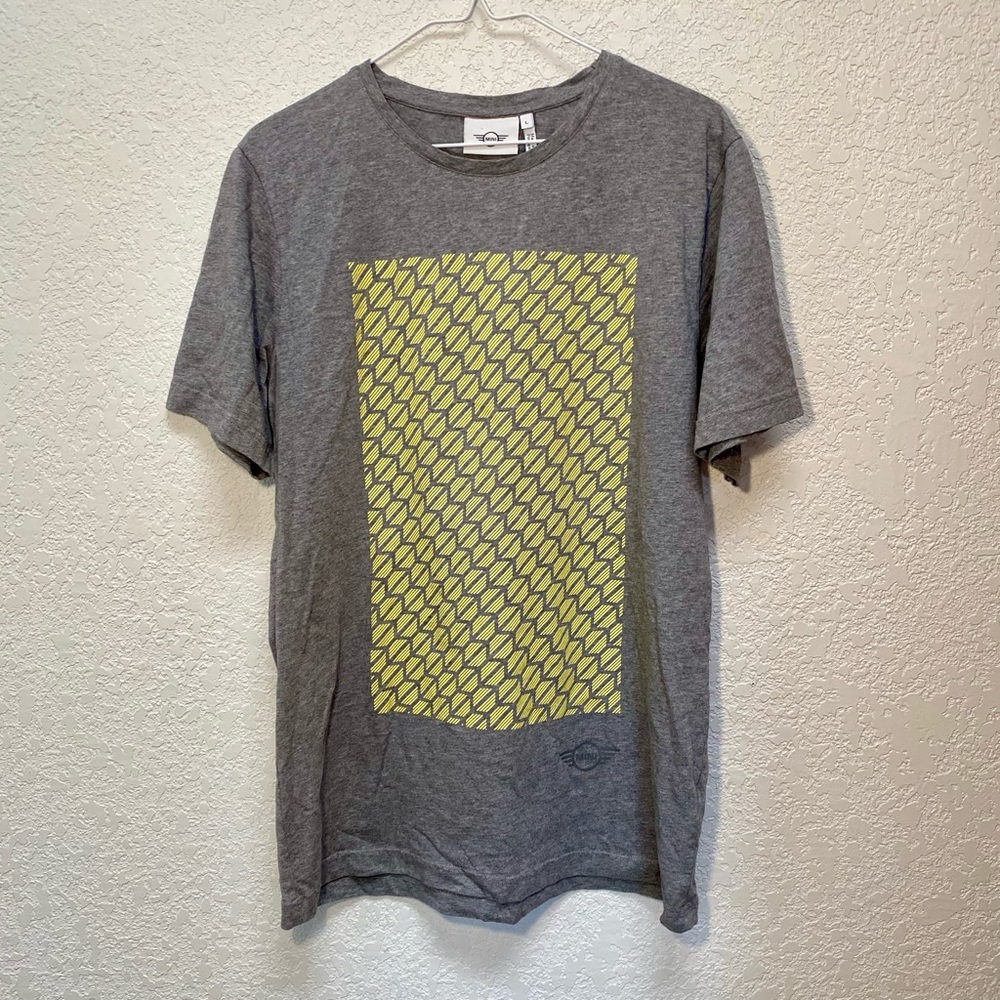Mini Cooper T-Shirt Men’s Large Grey / Yellow Short Sleeve Tee Signat Wordmark